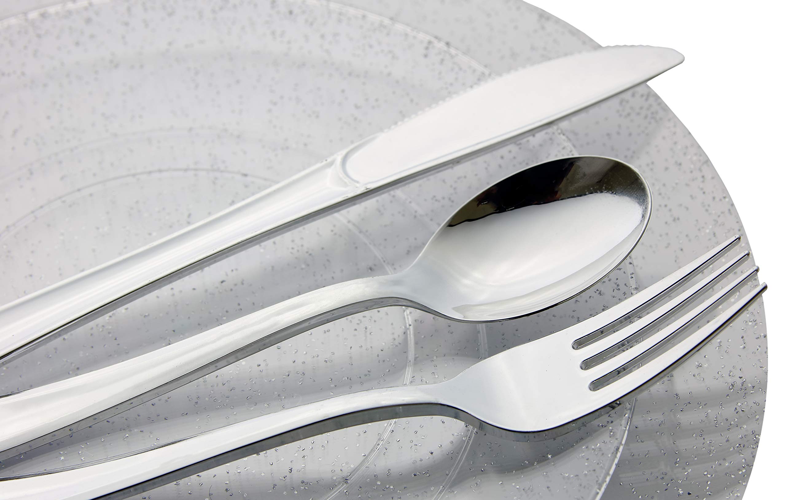 10 In. Silver Sparkle Design Plastic Plates | 120 Count