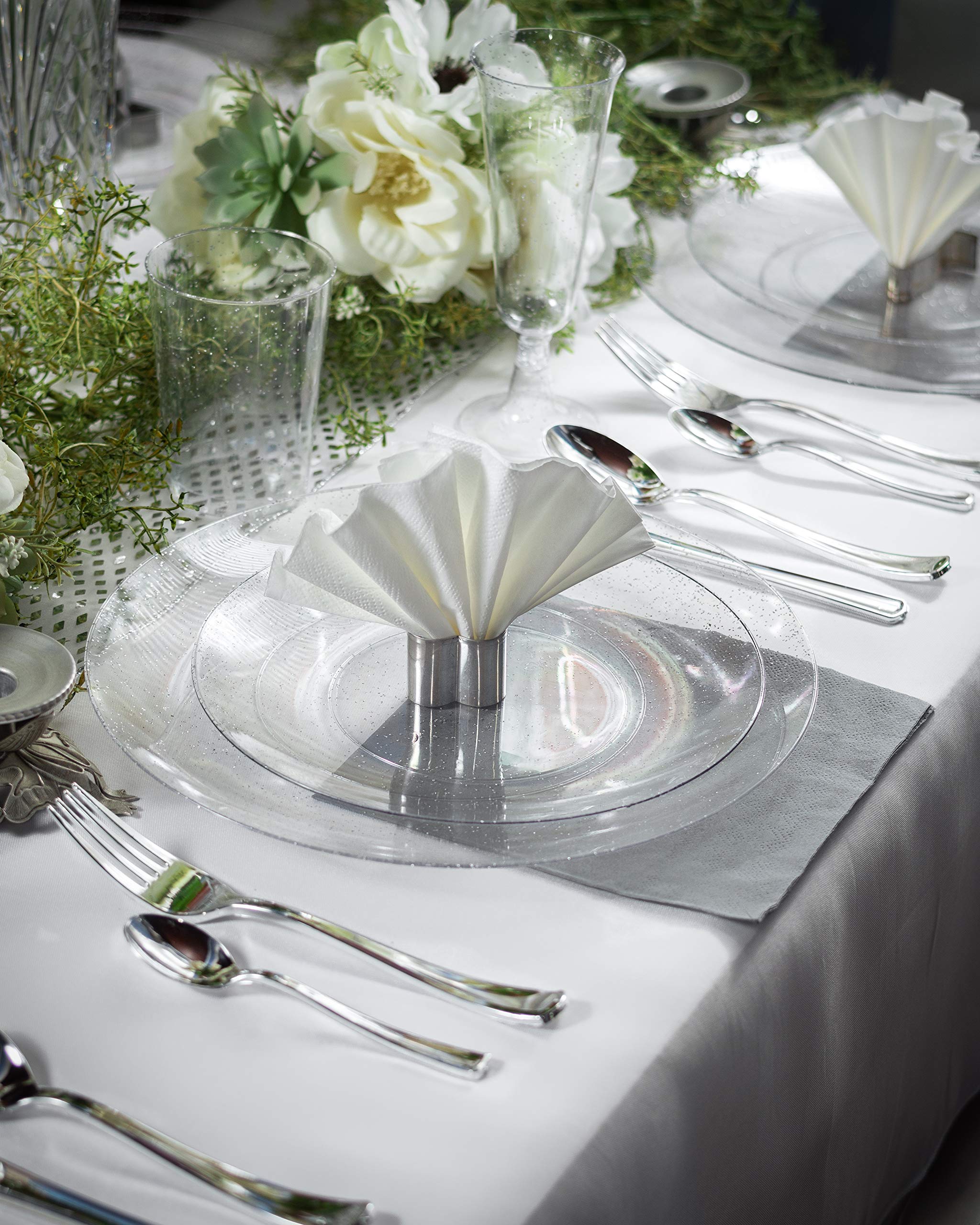 10 In. Silver Sparkle Design Plastic Plates | 10 Count