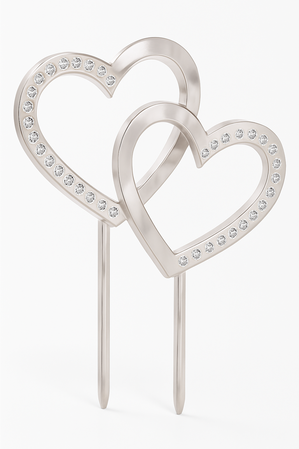Elegant Double Heart Rhinestone Wedding Cake Topper