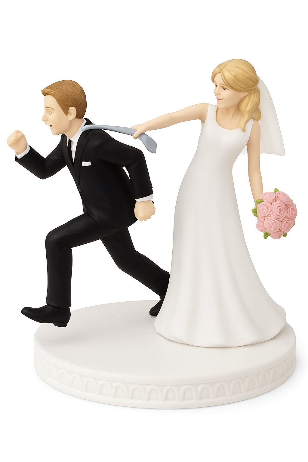 Humorous Tie Puller Bride and Groom Wedding Cake Topper