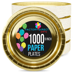 9 In. Reflective Gold Paper Plates | Case of 1000