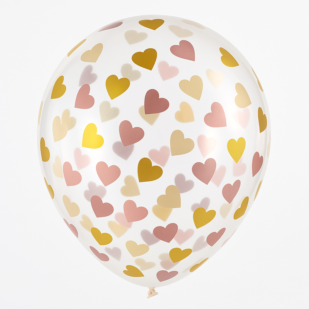 Heart Confetti Latex Balloons - 12" Pink & Gold, Pack of 6