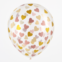 Heart Confetti Latex Balloons - 12" Pink & Gold, Pack of 6