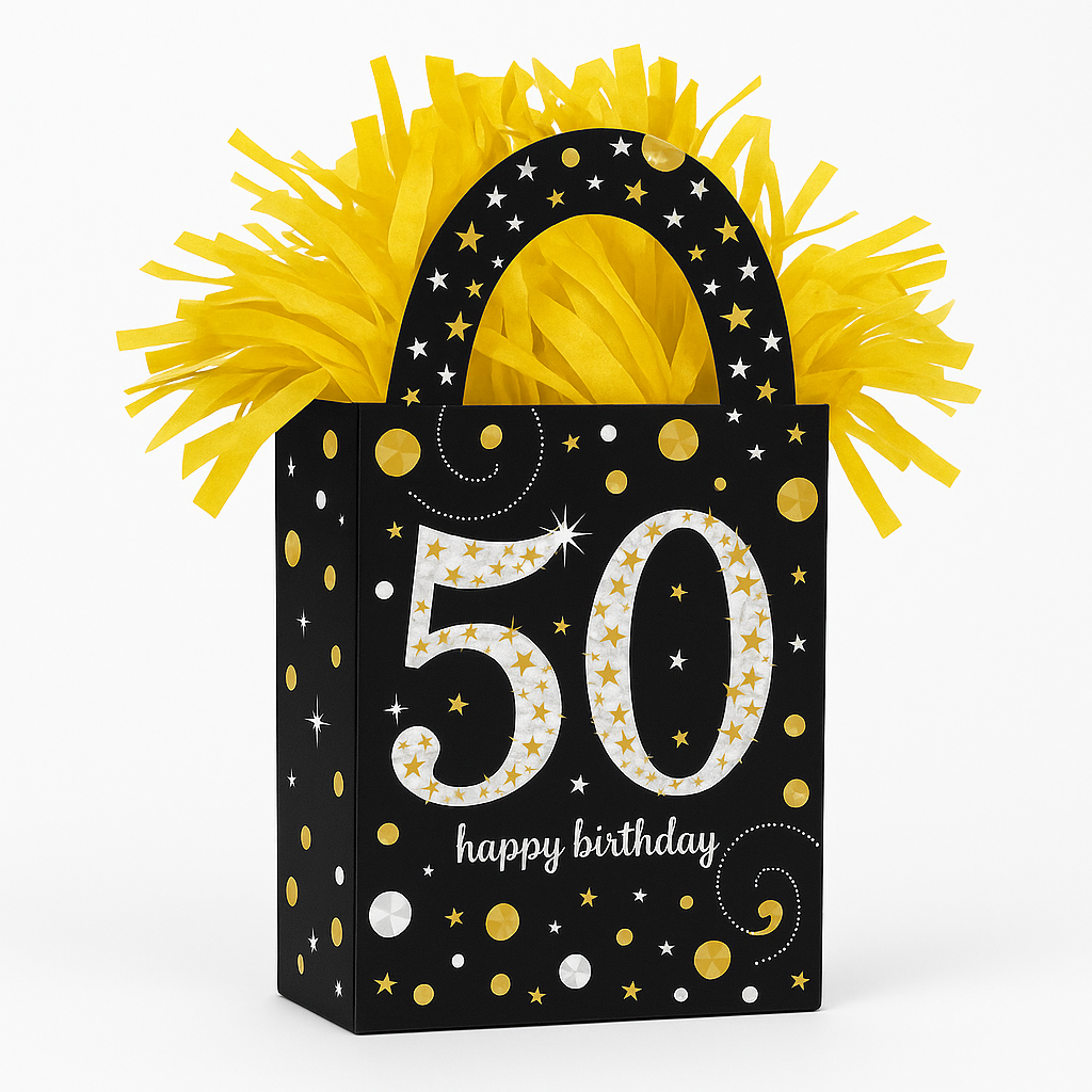 Sparkling 50th Birthday Balloon Weight Tote - Black & Gold