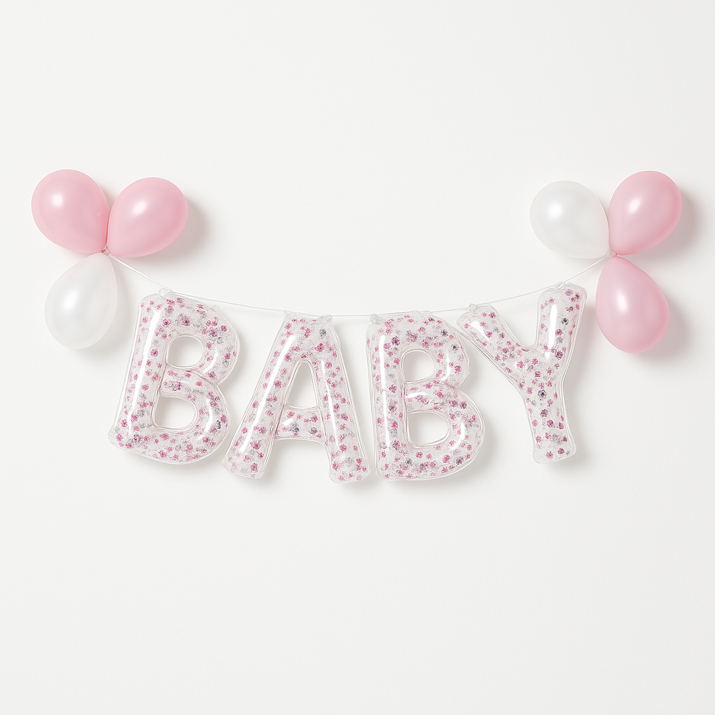 "Baby" Pink Confetti Foil Balloon Banner Kit