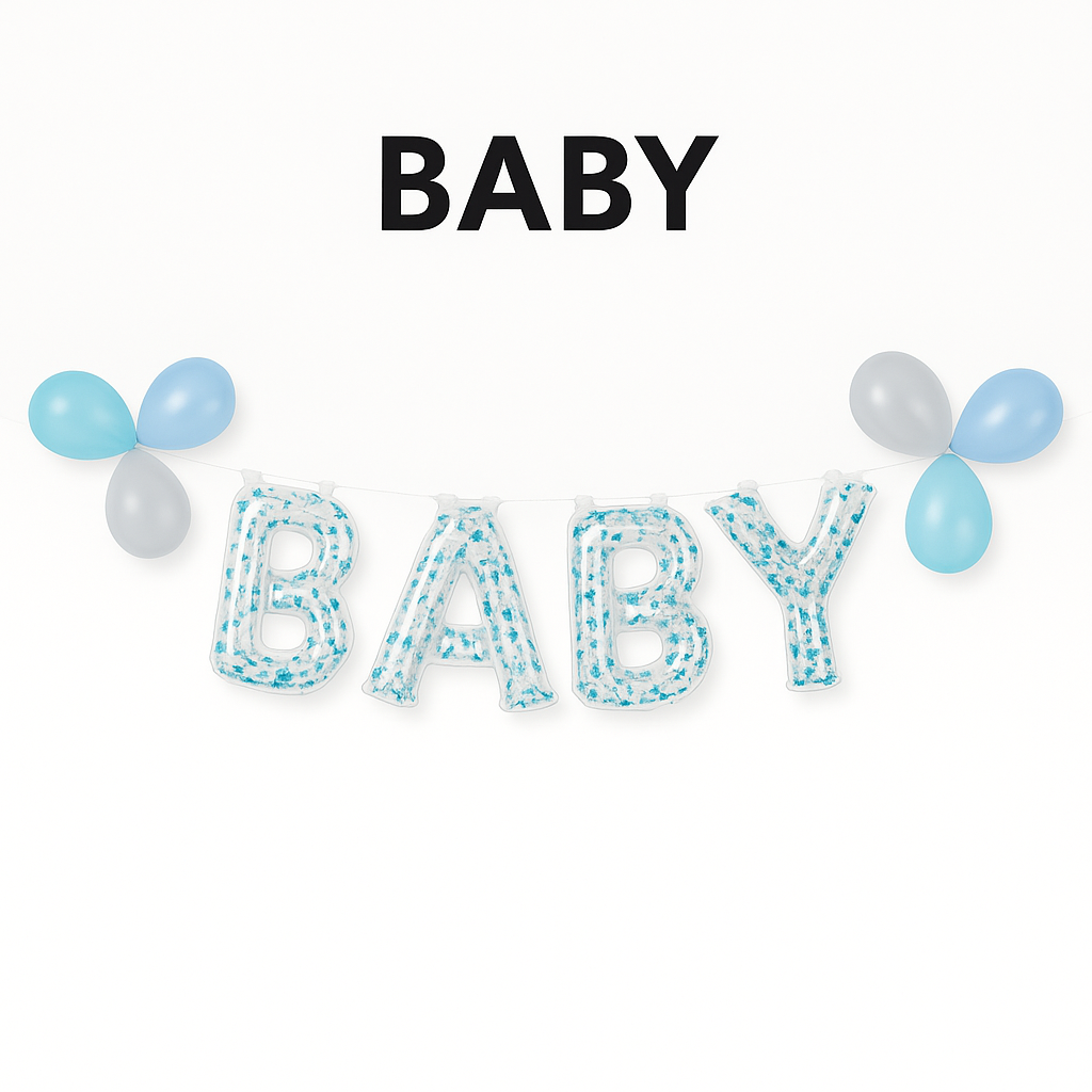 Glittering "Baby" Foil Balloon Banner Kit, Baby Blue