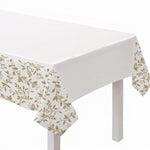 50th Anniversary White and Gold Plastic Table Cover - Elegant Floral Vine Rectangular Party Tablecloth, Wipeable Disposable Tablecloth for Wedding Anniversary Decor, 54 x 102