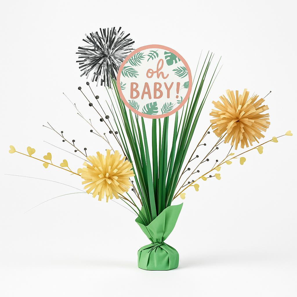 Jungle Theme "Oh Baby" Tinsel Spray Centerpiece for Baby Showers