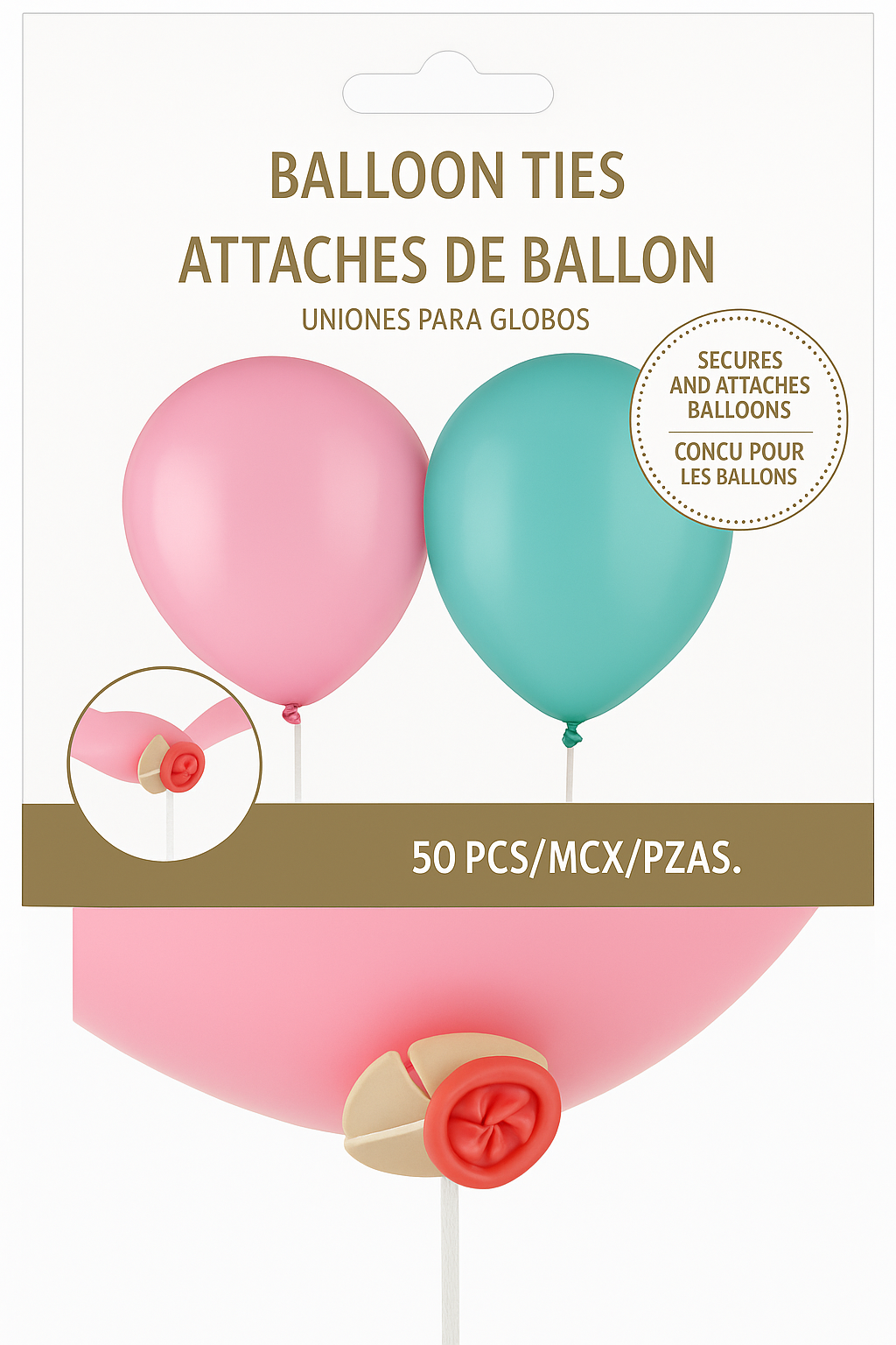 Essential Latex Balloon Ties with Ribbon - Pack of 50