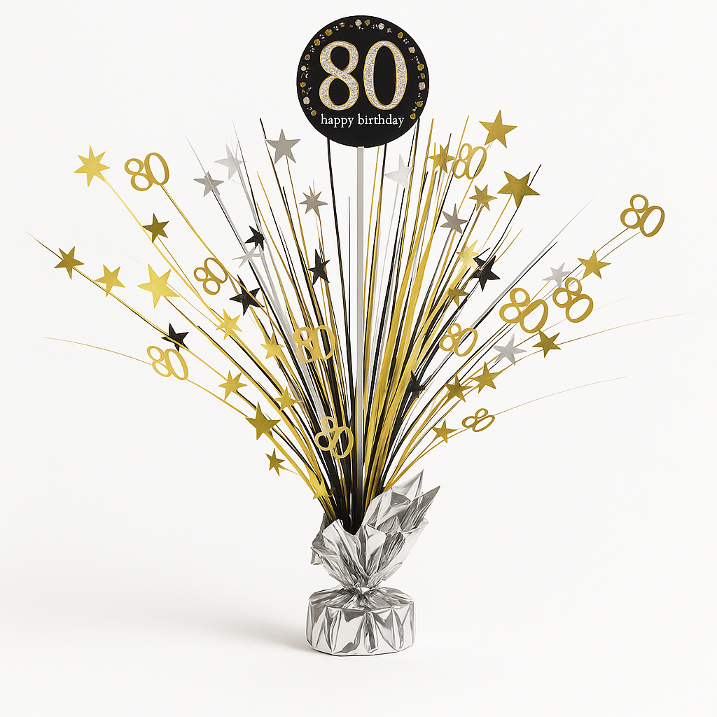 Sparkling Celebration 80th Birthday Metallic Tinsel Centerpiece