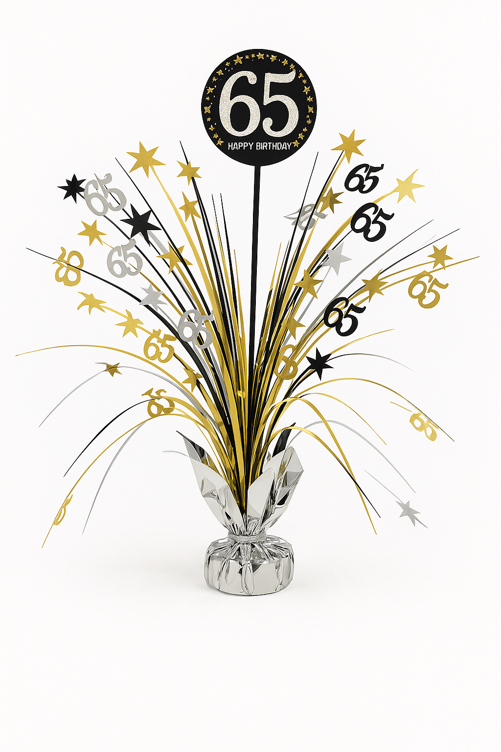 Sparkling Celebration 65th Birthday Centerpiece - Gold & Silver Spray