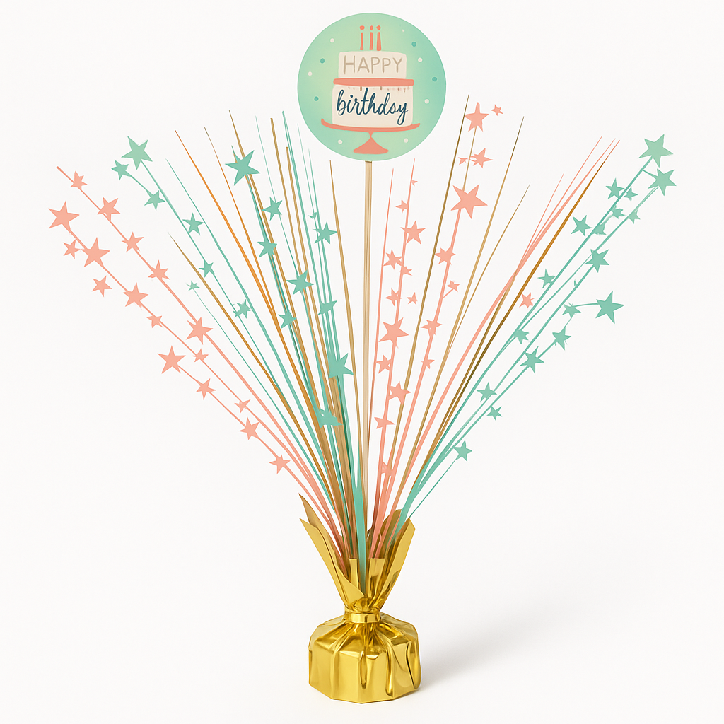 Happy Cake Day Metallic Tinsel Spray Centerpiece