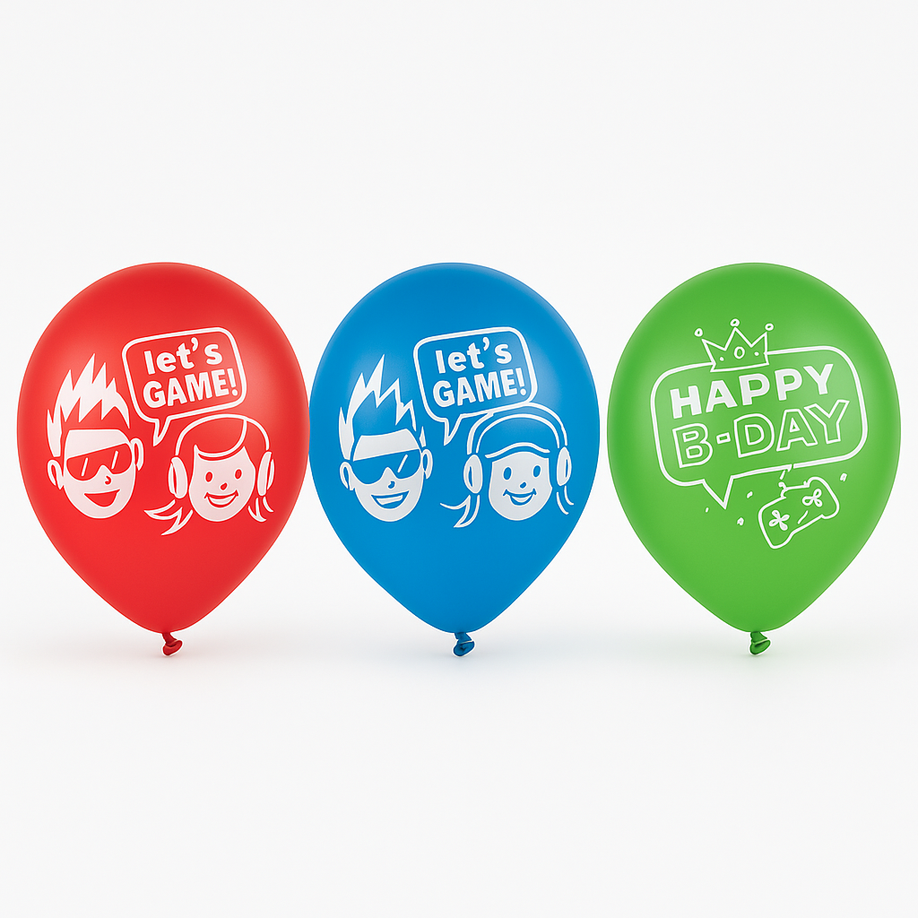 Party Town "Let's Game" Latex Balloons, 12-inch, Multicolor, 6-Pack