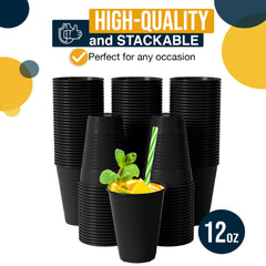 12 Oz. Black Plastic Cups | Case of 600