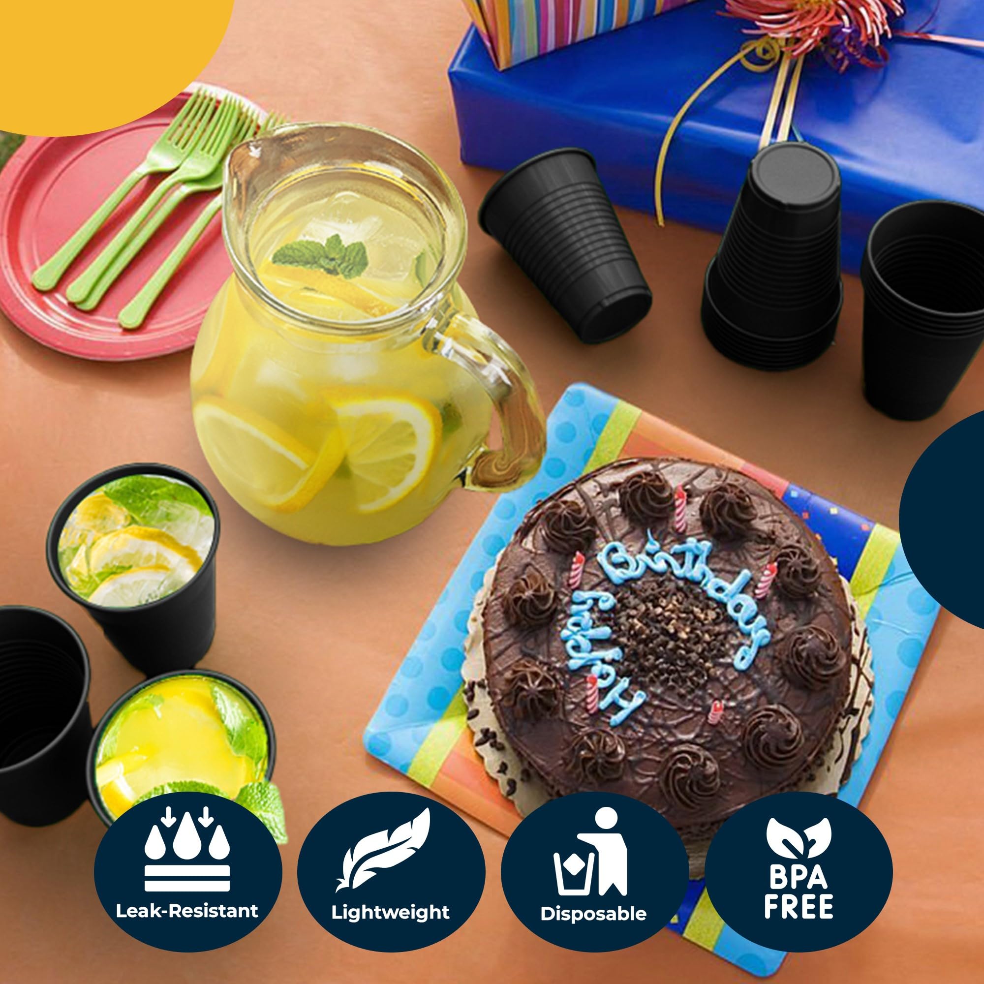 12 Oz. Black Plastic Cups | 50 Count