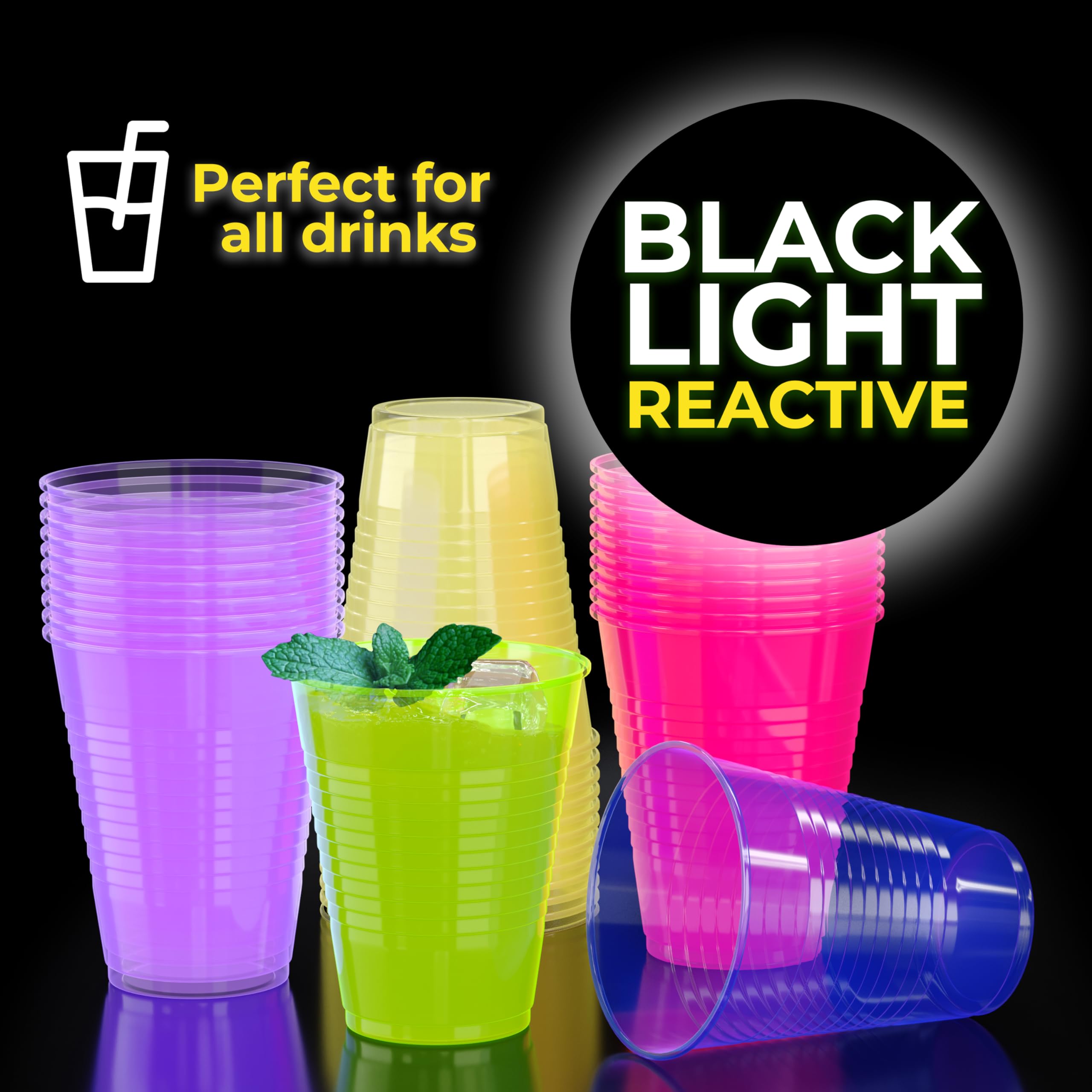 12 Oz. Neon Assorted Color Plastic Cups | 240 Count