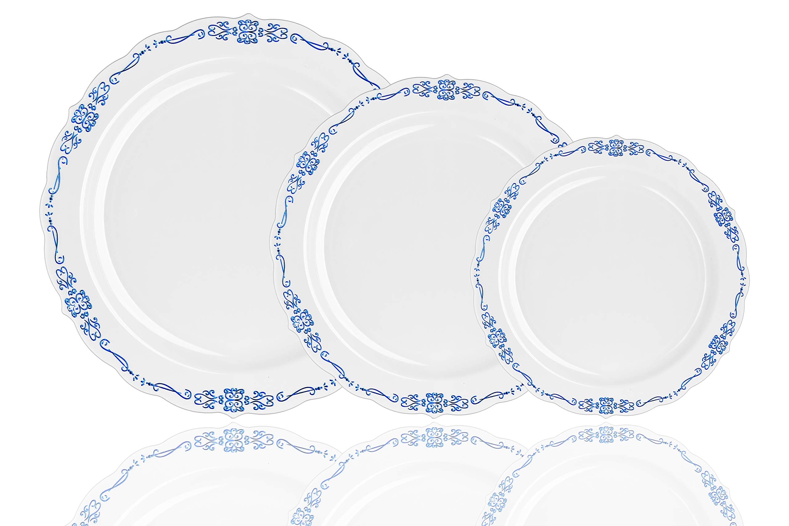 12 Oz. White / Navy Victorian Design Bowls | 20 Count