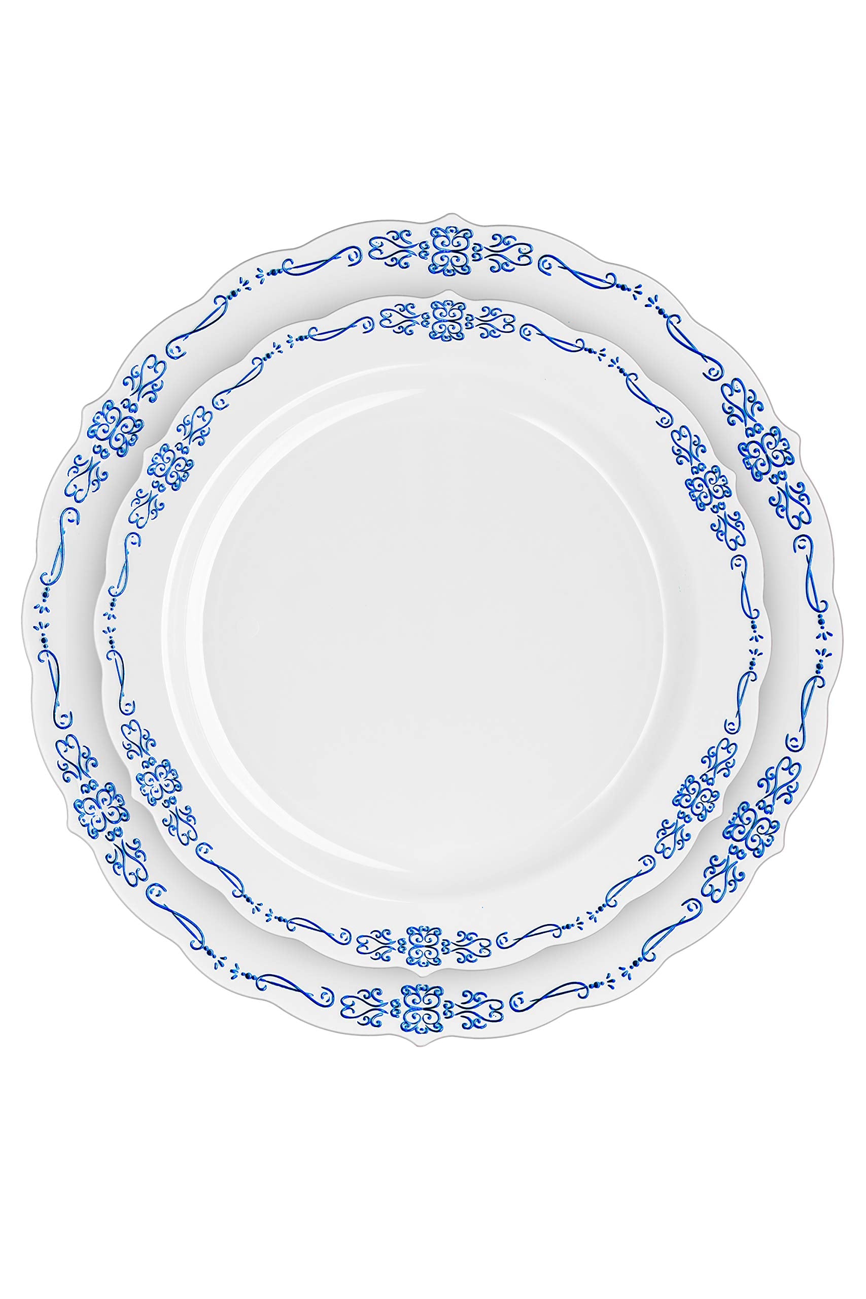 12 Oz. White / Navy Victorian Design Bowls | 20 Count