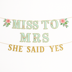 Mint Floral "Miss to Mrs" and "She Said Yes" Wedding Banner Kit