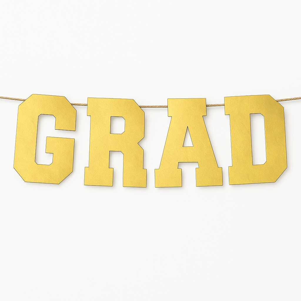 Gold "GRAD" Oversized Collegiate Letter Banner
