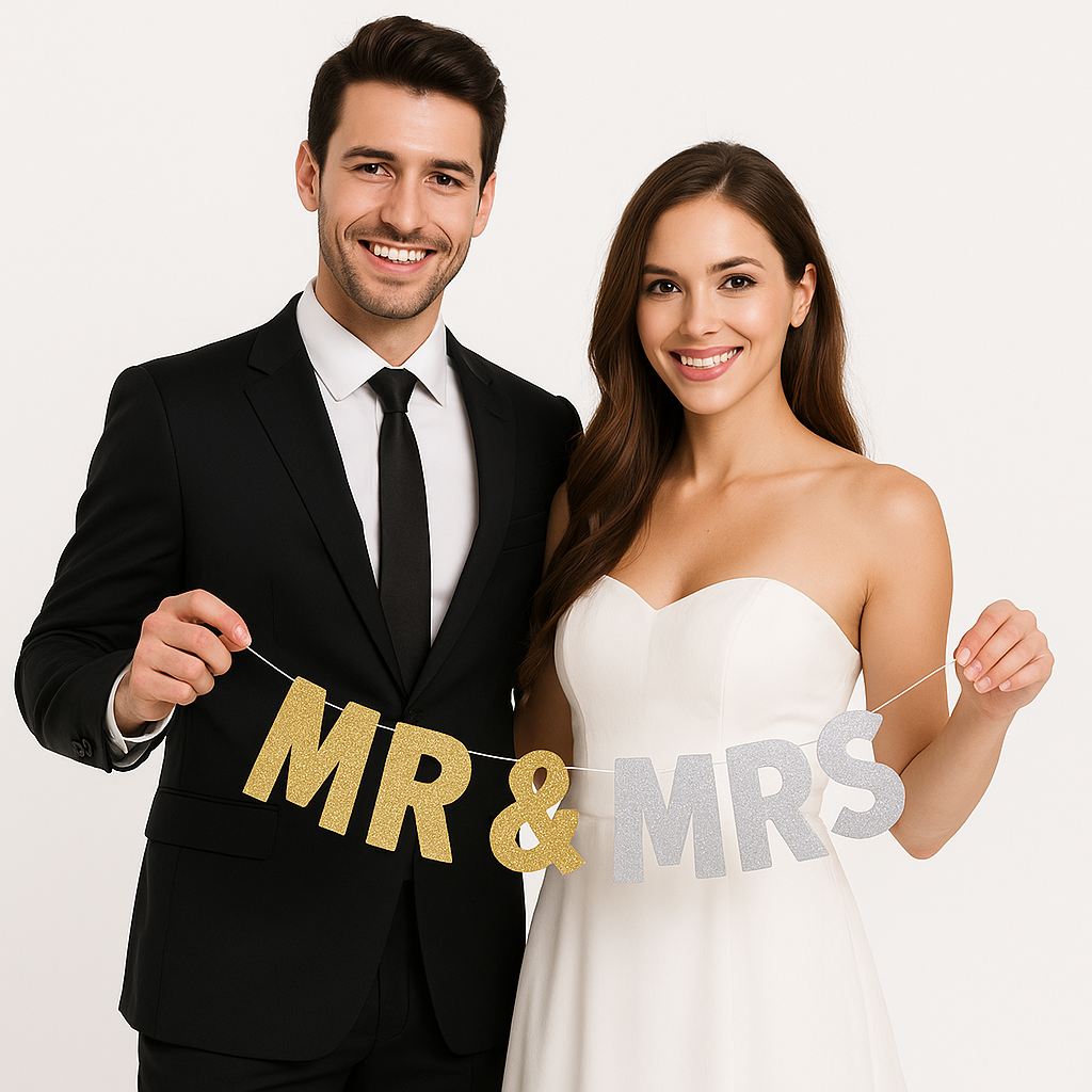 Glitter Letter Wedding Banner - "Mr & Mrs", Customizable and Elegant
