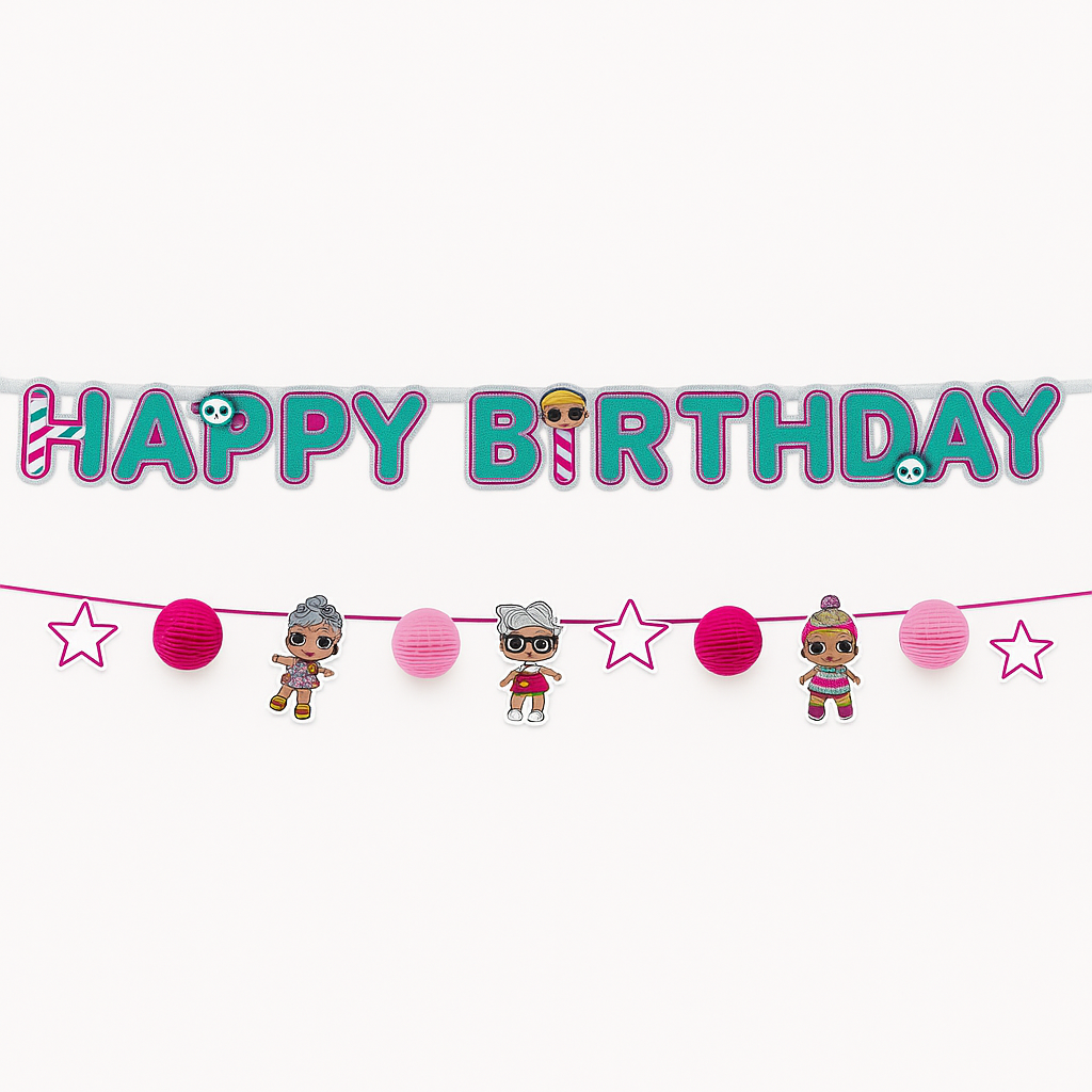 LOL Surprise! "Happy Birthday" Banner Kit with Characters and Pink Accents