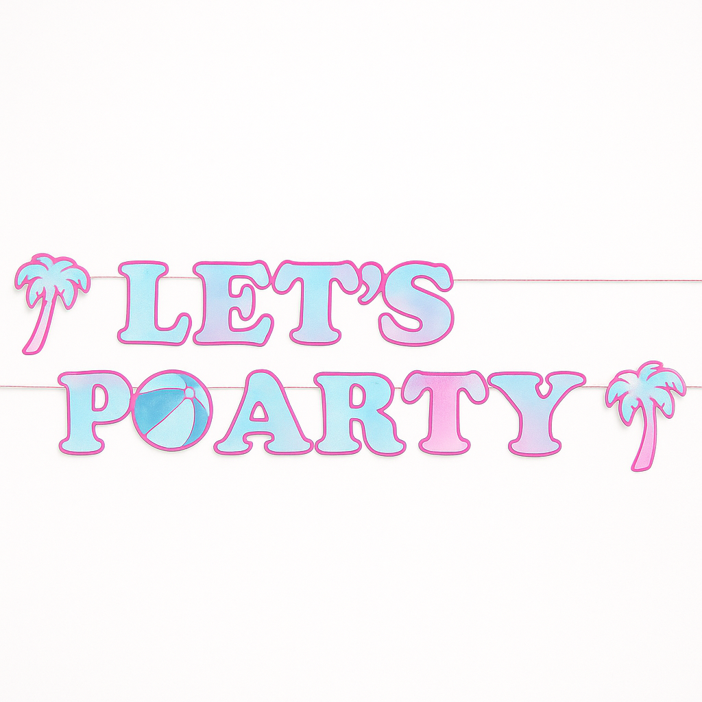 Malibu Barbie Metallic Pastel "Let's Party" Letter Banner