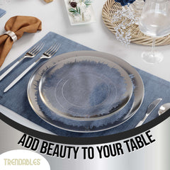 Trendables 60 Pack Combo Plastic Plates Set - 30-10.25 inch. Plastic Dinner Plates & 30-8 inch. Dessert Disposable Plates - Clear Plastic Plates For Parties With A Silver Scratched Design Rim