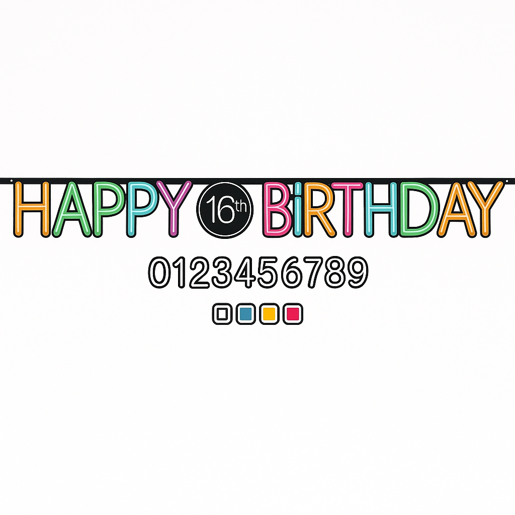 Neon Happy Birthday Banner with Customizable Age