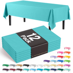 Premium Aqua Blue Plastic Table Covers | 12 Pack - 54 In. x 108 In.