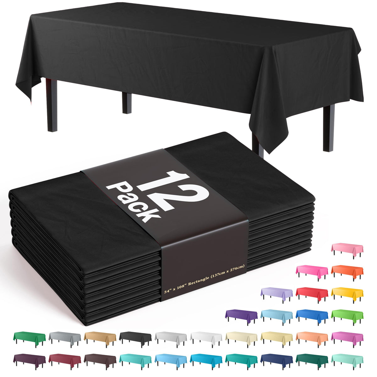 Black Plastic Table Covers | 12 Pack - 54 In. x 108 In.