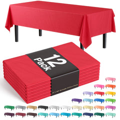 Premium Red Plastic Table Covers | 12 Pack - 54 In. x 108 In.