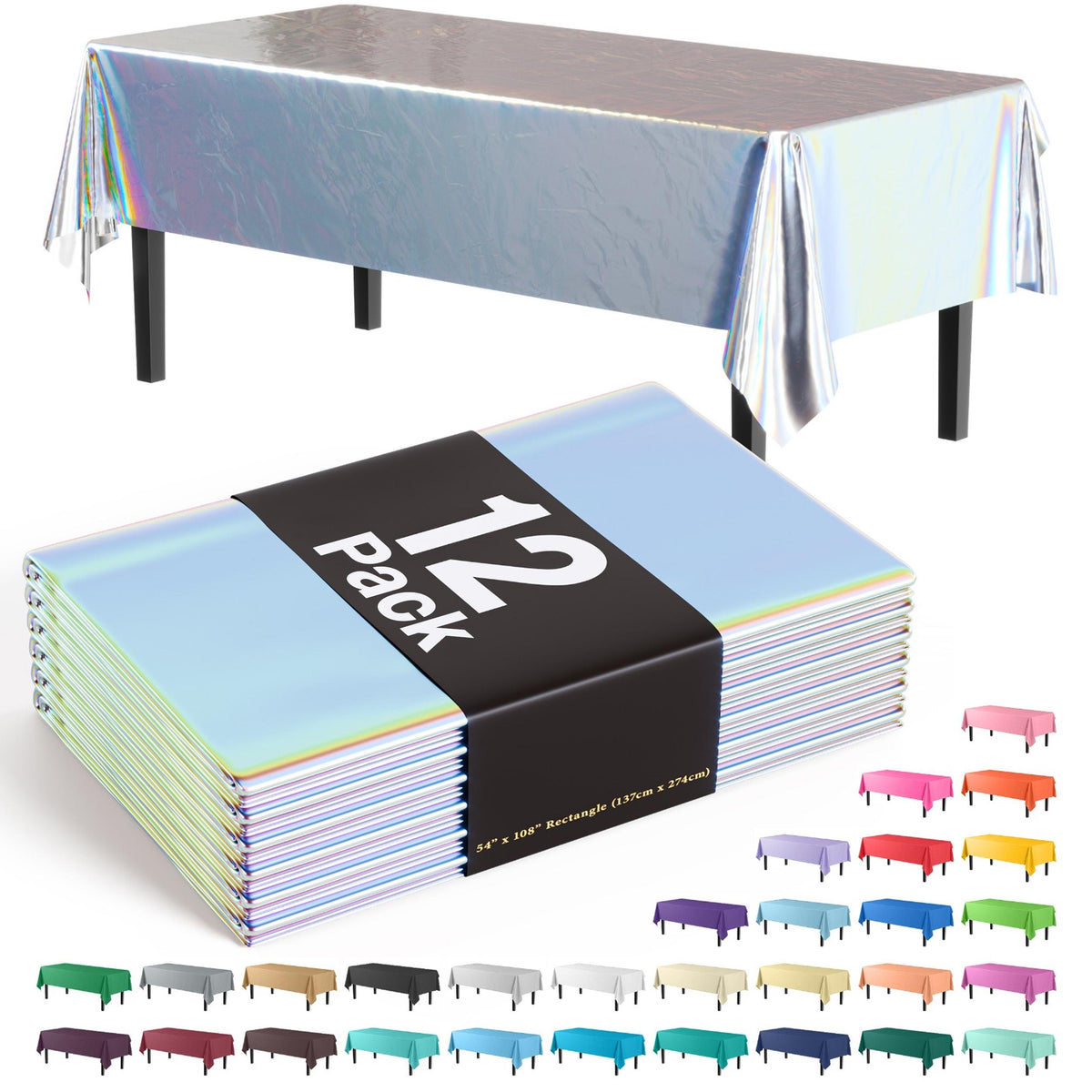 Iridescent Plastic Table Covers | 12 Count - 54 In. x 108 In.