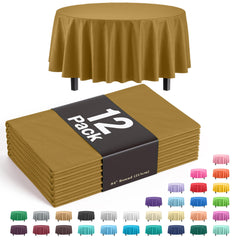 Gold Round Plastic Table Covers | 12 Pack - 84 in.
