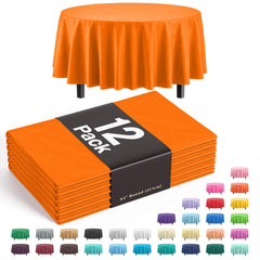 Round Orange Plastic Table Covers | 12 Pack - 84 in.