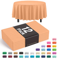 Round Peach Plastic Table Covers | 12 Pack - 84 in.
