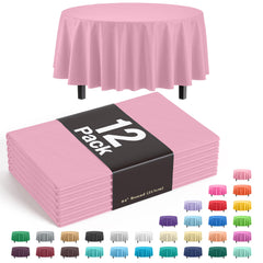 Premium Round Pink Plastic Table Covers | 12 Pack