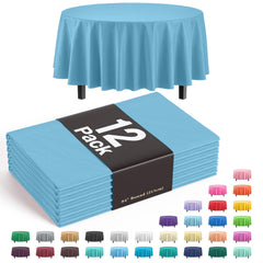 Round Sky Blue Plastic Table Covers | 12 Pack - 84 in.