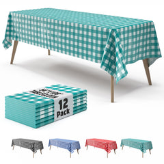 Teal Gingham Plastic Table Covers | 12 Pack | 54 in. x 108 in.