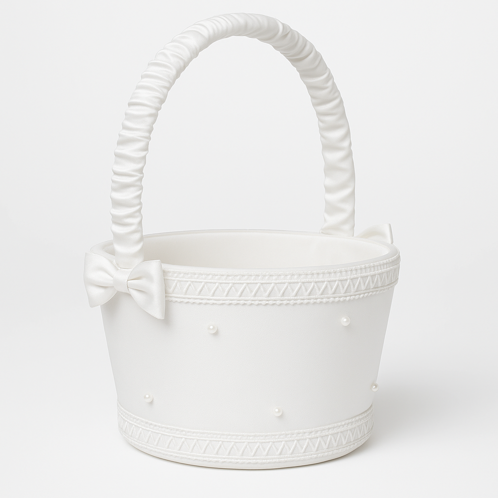 Elegant White Pearl Flower Girl Basket for Weddings