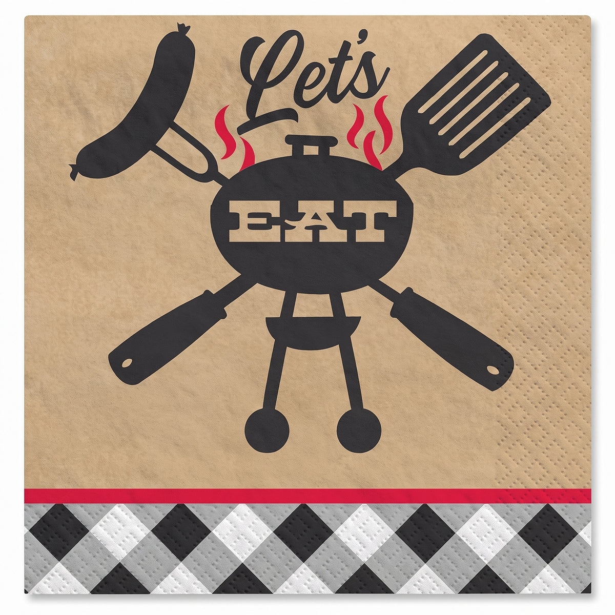 Summer BBQ Black Gingham Lunch Napkins - 6.5 In. x 6.5 In. - 40 Pack