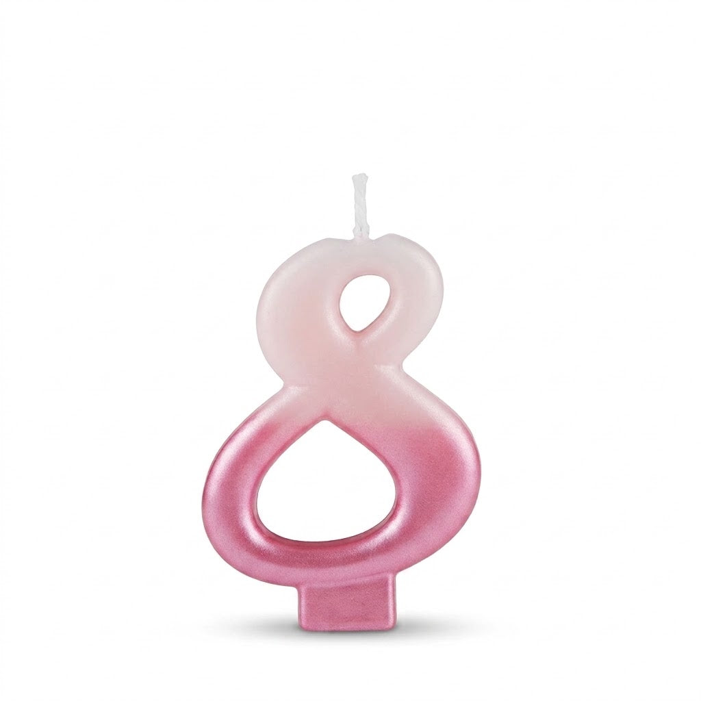 Bright Pink Number 8 Metallic Dipped Birthday Candle, 3.2-Inch