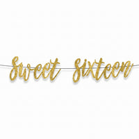 "Sweet Sixteen" Glitter Gold Birthday Banner
