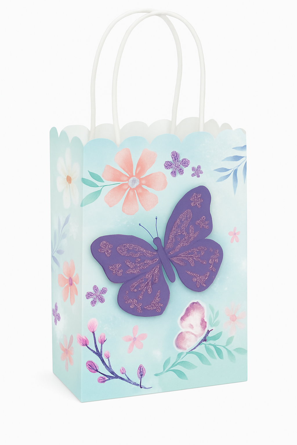Butterfly Flutter Glitter Kraft Gift Bags, 8-Pack
