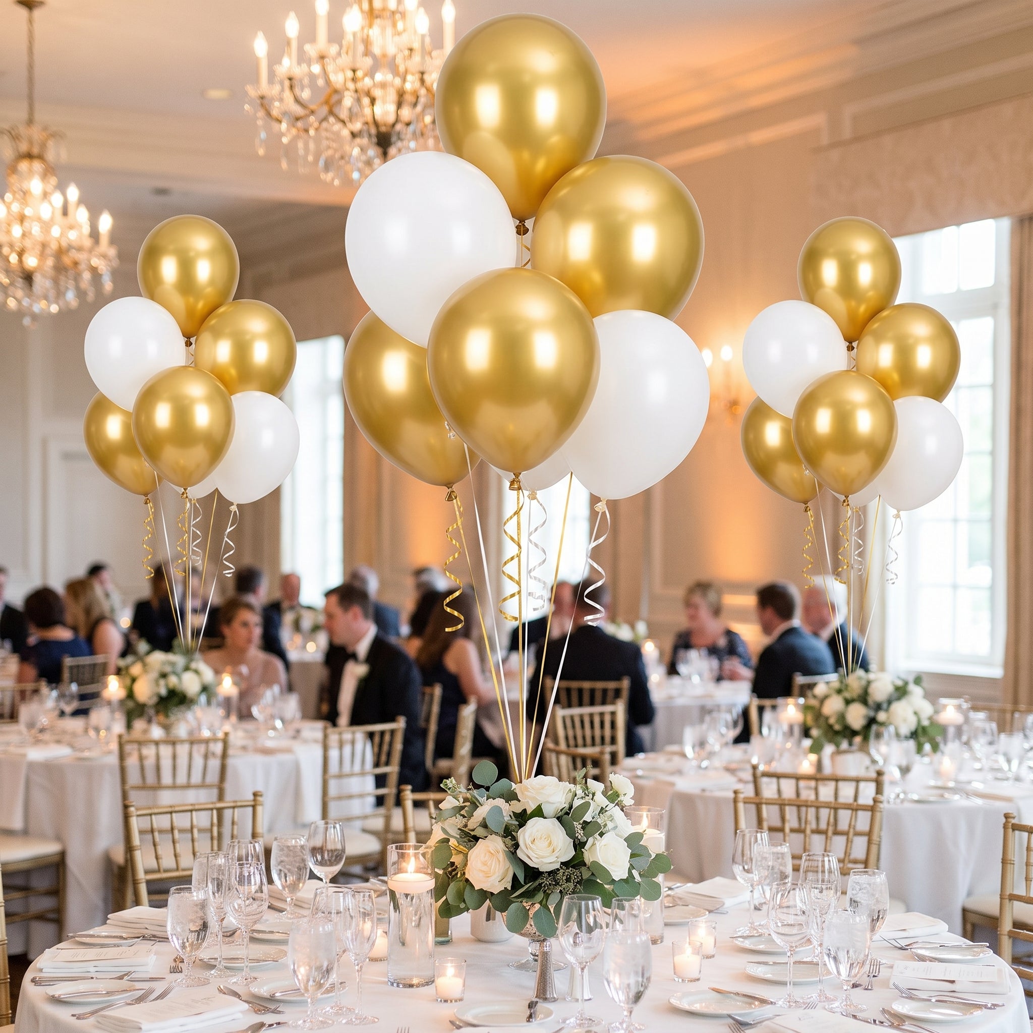 Golden & White Latex Balloons, 11-Inch, 15-Pack