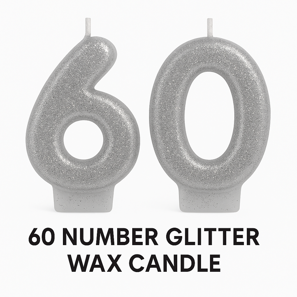Glitter Silver "60" Birthday Candles Set