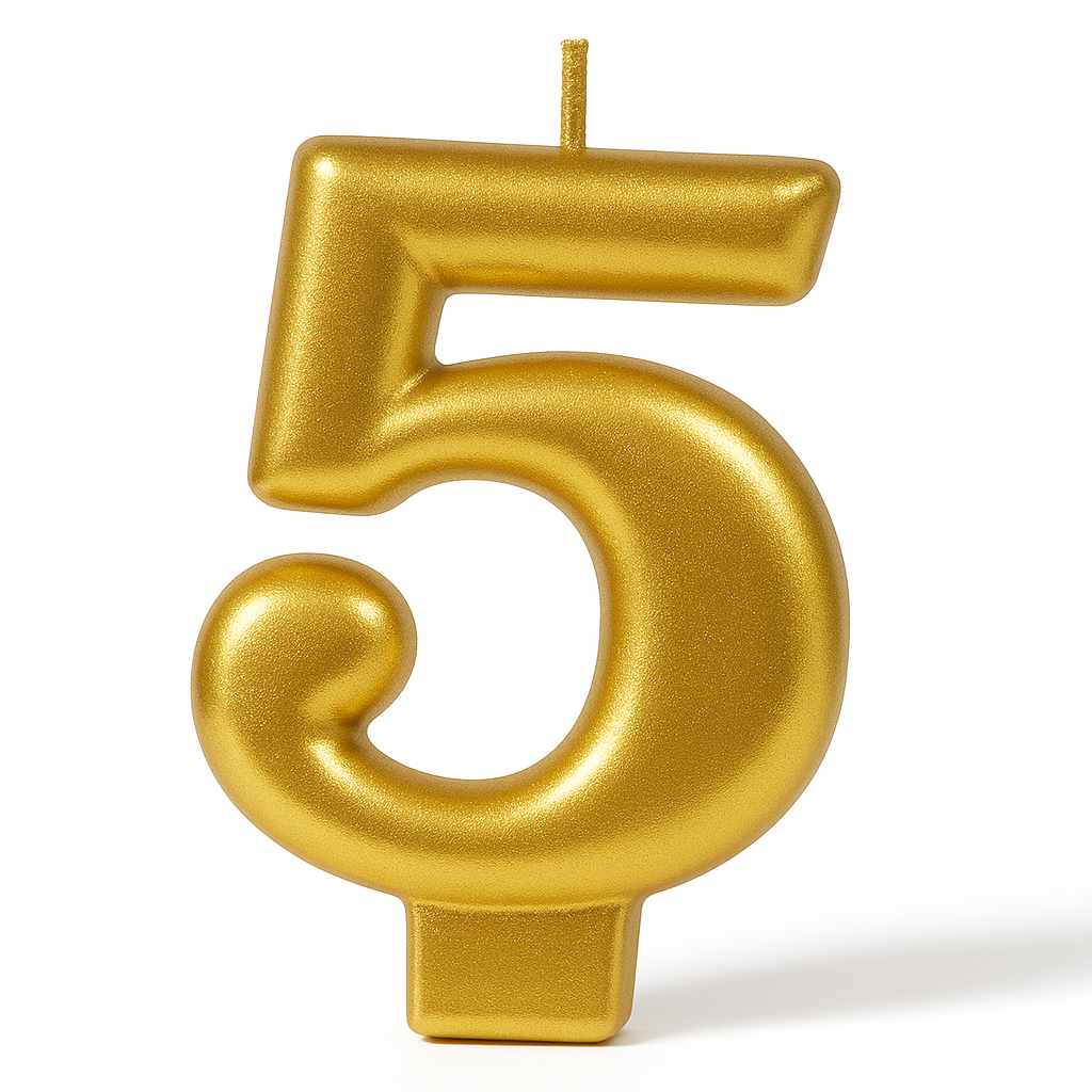 Gold Metallic Number 5 Birthday Candle