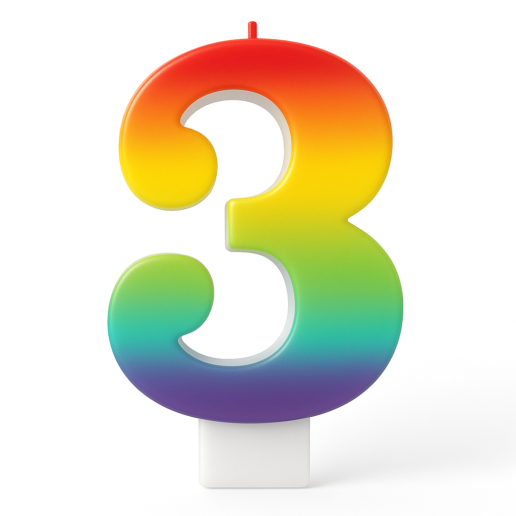 Rainbow Number 3 Birthday Candle