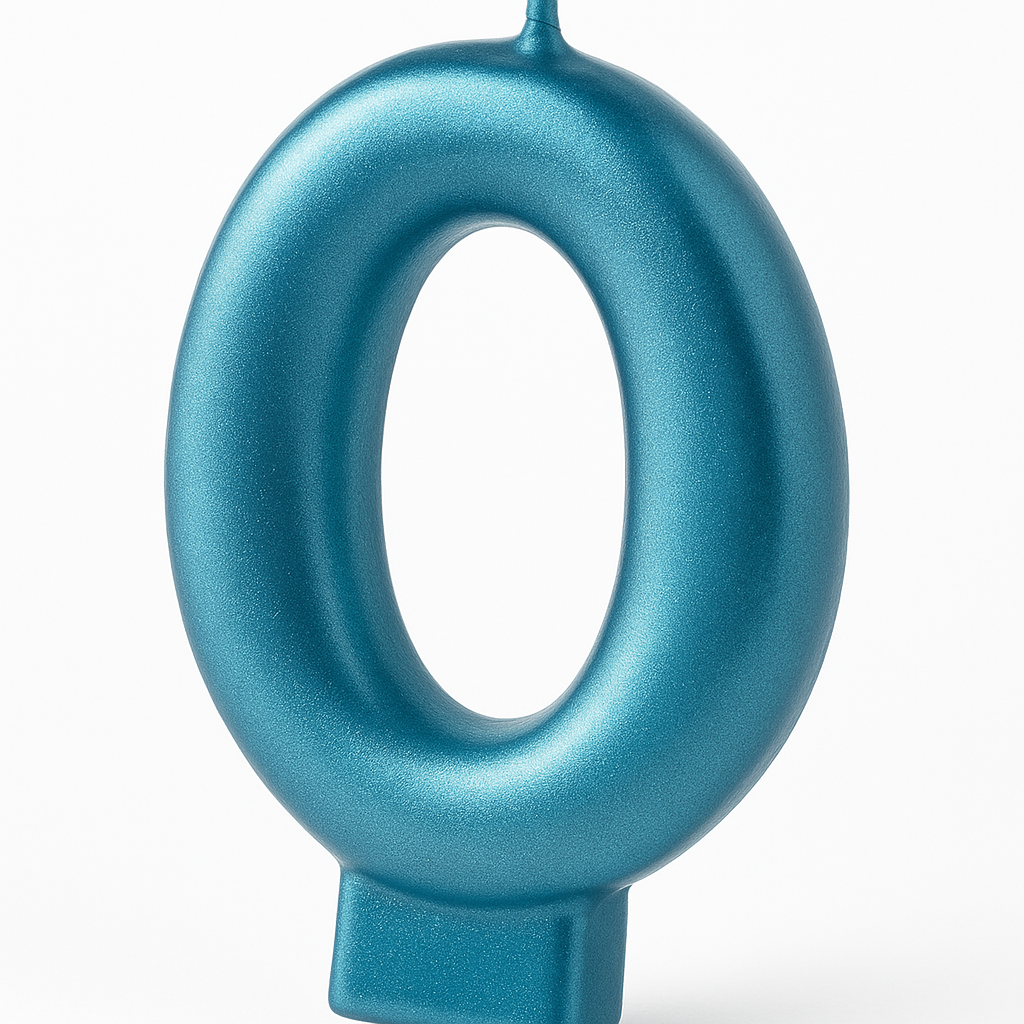 Metallic Blue Number 0 Birthday Candle