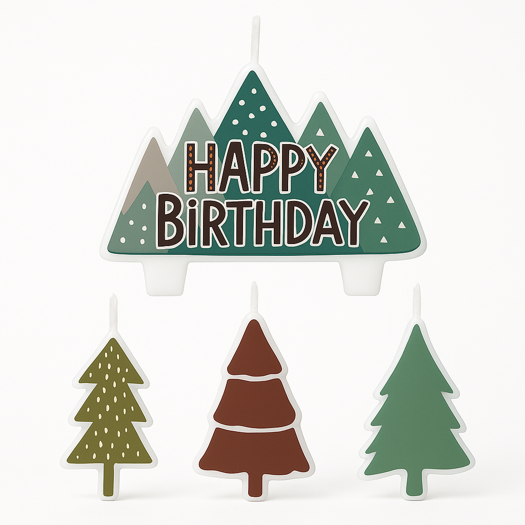 Wilderness "Happy Birthday" Candle Set - Mountain & Tree Design, 4-Pack
